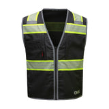 GSS Black safety vest with 1517 reflective stripes on a white background