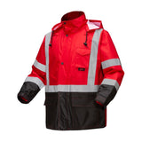 GSS Safety Red & Black Two Tone Reflective Raincoat Front View