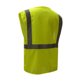 GSS safety vest 1009 lime with reflective black stripes on a white background, ANSI 107-2020, Class 2 compliant