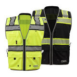 Two GSS reflective safety vests, one lime and one black, with 'ONYX' branding on a white background