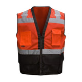 GSS Safety Orange hi vis vest with reflective stripes on a white background