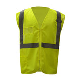 GSS safety vest 1009 Lime with reflective stripes on a white background, ANSI 107-2020, Class 2 compliant