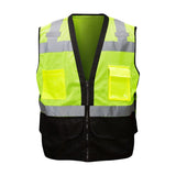 GSS Safety Lime safety vest with reflective stripes on a white background
