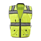 GSS safety lime surveyor vest 1511 with reflective stripes and 'Onyx' branding on a white background