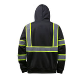 hi vis Black hoodie st82043 with reflective lime and gray stripes on a white background