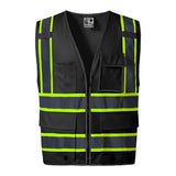 ANSI-Class-2-Black-Safety-Vest-with-Four-Pocket-Front-View-V1013