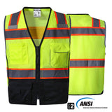 Hivispro ANSI Class-2 high-visibility Safety vest V1051 in lime, front view with ANSI certification seal