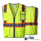 Hivispro ANSI Class-2 high-visibility safety vest V1031 in Lime, front view with ANSI certification seal
