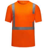 HivisPro ANSI Class 2 High-Visibility Safety T-Shirt in bright orange with breathable mesh, reflective tape, and chest pocket - T202 Series