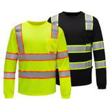 GSS Two-Tone Long Sleeve T-Shirt with Black Bottom, Contrasting Trim, and 1 Chest Pocket - 5013/5015