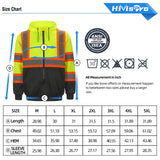 High-visibility lime safety hoodie st81011 with size chart and ANSI/ISEA compliance label on a white background