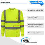 Details of the HivisPro L32011 ANSI Class 3 high visibility reflective shirt, showing features and ANSI compliance