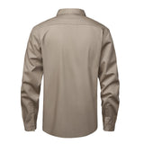 Back view of the HivisPro FR2012 khaki flame retardant work shirt