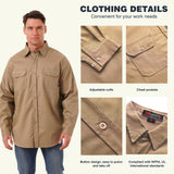 Detailed view of the HivisPro FR2012 flame retardant work shirt, showing features like durable stitching and chest pockets