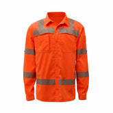 GSS 7506 Class 3 Lightweight Ripstop Button Down Work Shirt in orange, front view, ANSI Type R Class 3 high-visibility reflective shirt with SPF 50+ protection