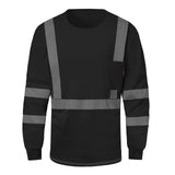 Front view of the HivisPro FRL1013 two-tone black flame resistant safety shirt with reflective tape