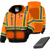 HivisPro J2092 heated safety jacket showing jacket, battery, and heating elements