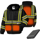 HivisPro J2093 heated safety jacket showing jacket, battery, and heating elements