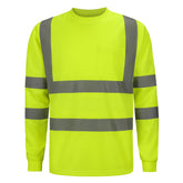 Front view of the HivisPro L32011 ANSI Class 3 high visibility long sleeve safety shirt in lime