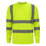 Front view of the HivisPro L32011 ANSI Class 3 high visibility long sleeve safety shirt in lime
