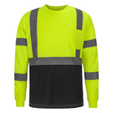 hivispro lime&black two-tone long sleeve safety shirts l32021 front view
