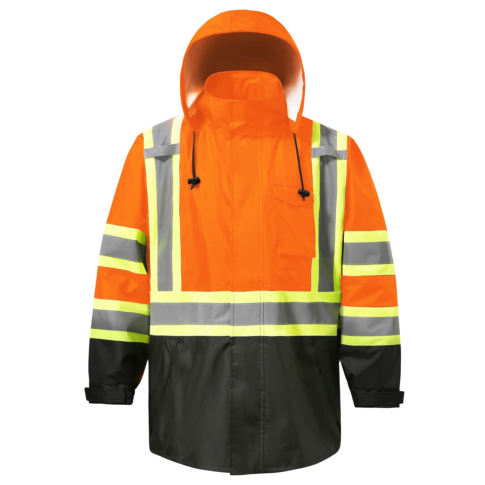 hivispro orange & black two-tone safey raincoat front view
