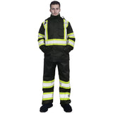 Front view of the HivisPro R2013 high visibility two-piece reflective rain suit