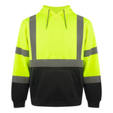 Front view of the HivisPro ST2031 ANSI Class 3 high visibility safety hoodie in lime and black