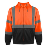 Front view of the HivisPro ST2042 ANSI Class 3 high visibility orange and black hoodie