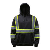 Front view of the HivisPro ST82033 ANSI Class 3 high visibility black hoodie
