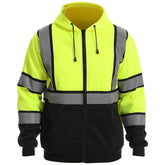 Front view of the HivisPro ST82051 ANSI Class 3 high visibility lime and black hoodie