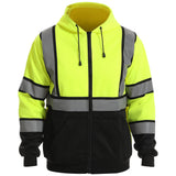 Front view of the HivisPro ST82051 ANSI Class 3 high visibility lime and black hoodie