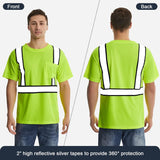 HivisPro T21021 high visibility safety T-shirt showing front and back views with 360-degree reflective coverage