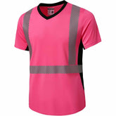 Front view of the HivisPro T22056 high visibility pink short sleeve safety T-shirt