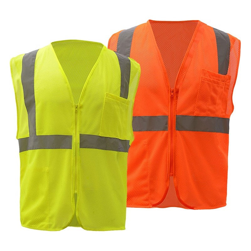 GSS Safety ANSI Class 2 hi vis reflective safety vest orange and lime, 1001 & 1002, front view