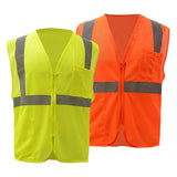 GSS Safety ANSI Class 2 hi vis reflective safety vest orange and lime, 1001 & 1002, front view