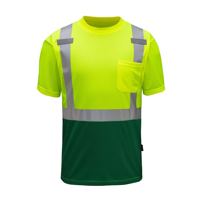 GSS Multi Color Short Sleeve Safety T-Shirt with Cadmium Green Bottom and 1 Chest Pocket - 5121 Series