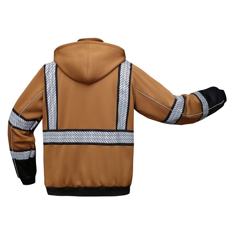 gss safety sweatshirt 7514, khaki with black bottom, back view