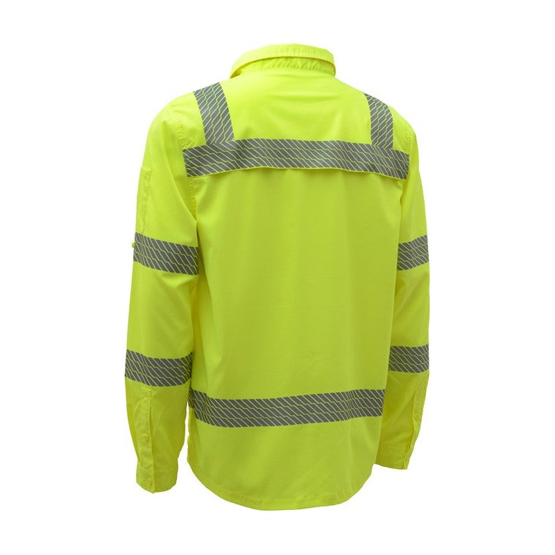 GSS class 3 long sleeve lime safety shirts SPF 50+, 7505 back view