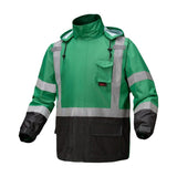 GSS Safety Green & Black Two-Tone Reflective Raincoat Front view