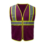 GSS Safety Plum safety vest with reflective stripes on a white background