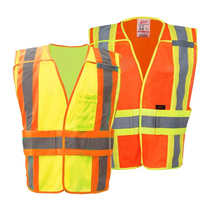 Two GSS Safety Vest Front View, orange 1804 and lime 1803