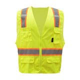 GSS Safety Lime high vis vest 1501 with reflective stripes on a white background