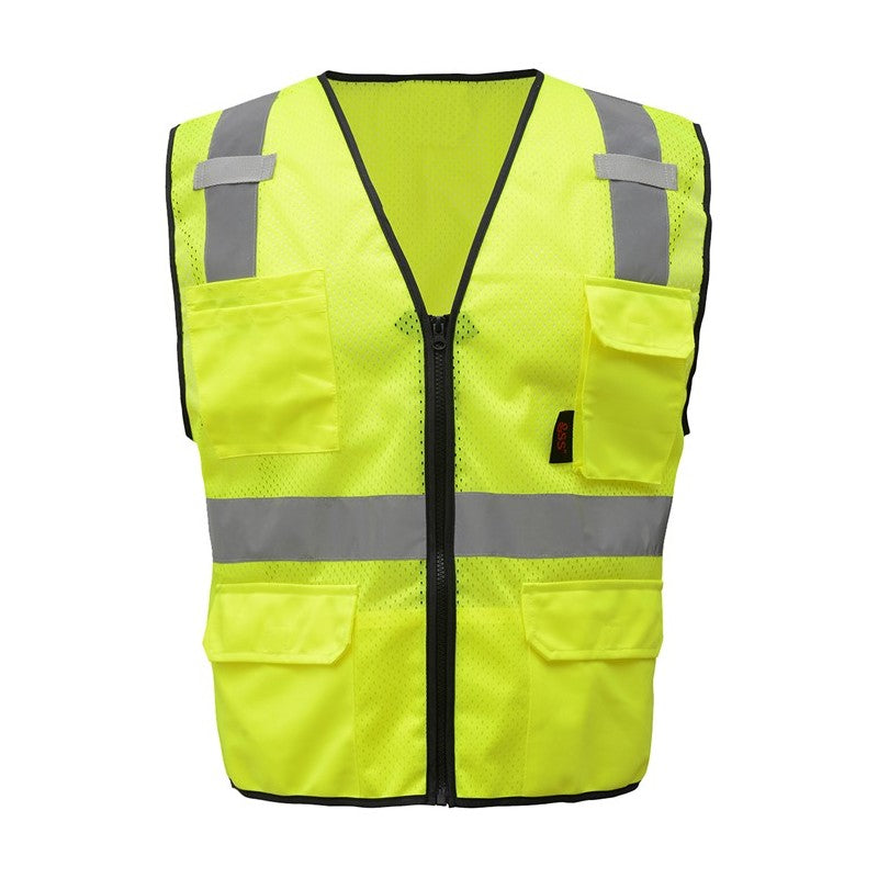 GSS Safety Lime Vest 1505 front view, ANSI Class 2