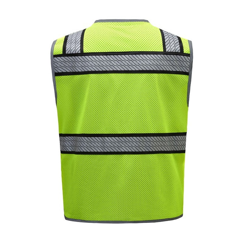 GSS Safety Lime safety vest 1515 with reflective stripes on a white background