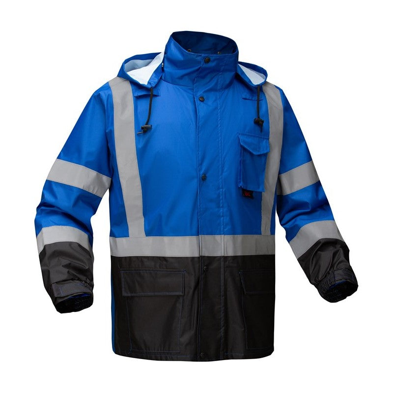 GSS Safety Blue&Black Two-Tone Reflective Raincoat Front view