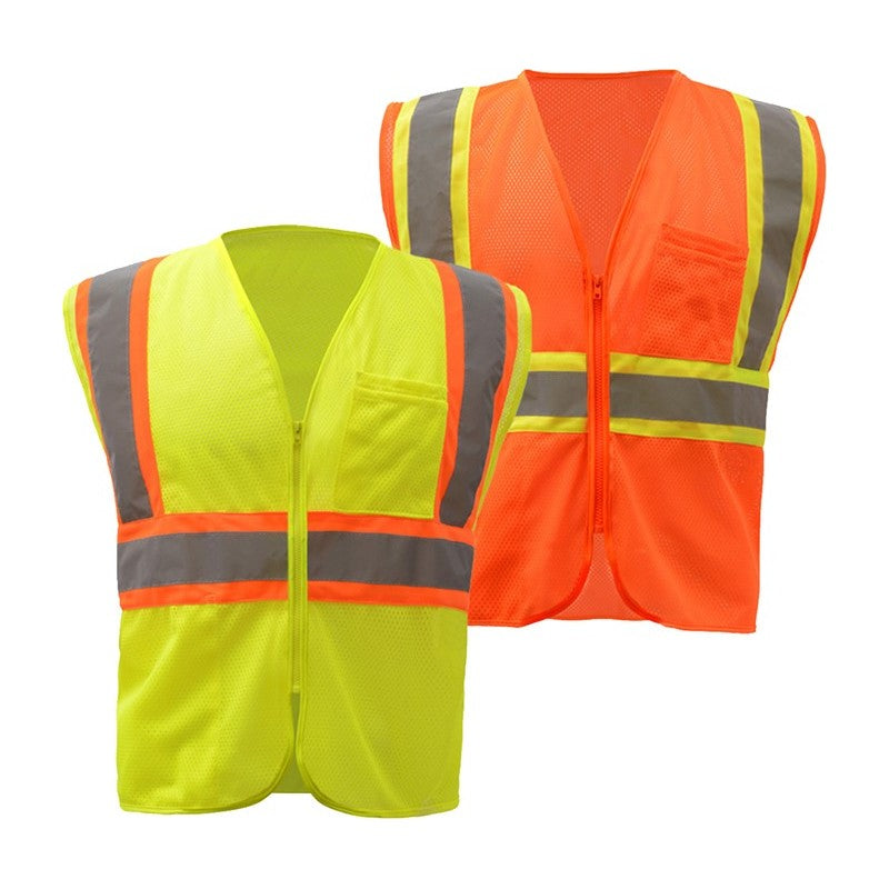 Two GSS Safety Hi-Vis Vest, One Orange and One Lime, Front View