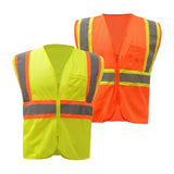 Two GSS Safety Hi-Vis Vest, One Orange and One Lime, Front View
