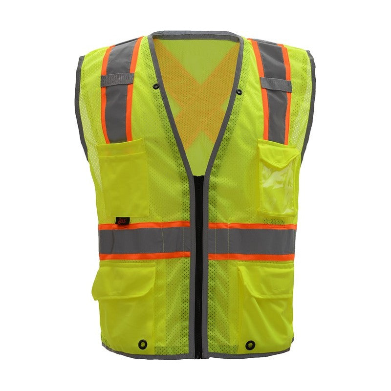 GSS Safety Lime Safety vest 1601, with X on the back, ANSI class 2 compliant