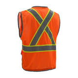 GSS Orange safety vest 1602 back view, with x on the back, ansi class 2 compliant
